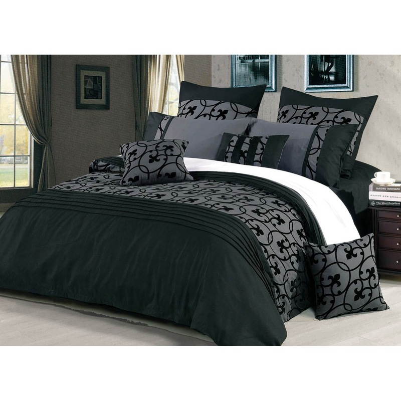 Buy Lyde Pintuck Rich Black Grey Quilt Cover Set /optionals( Queen ...