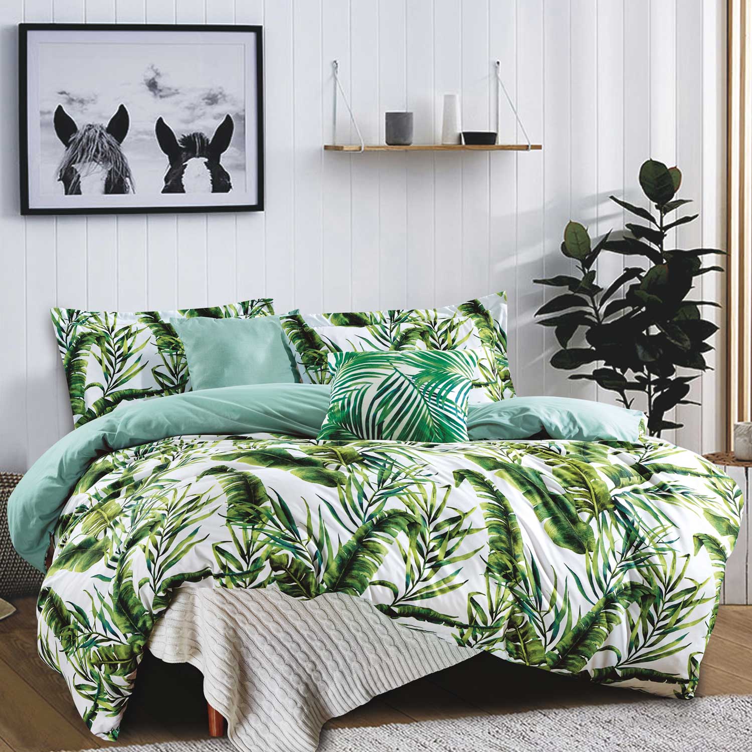 Nara Green Leaf Tropical Quilt Cover Set ( Single / Double / Queen / King size)