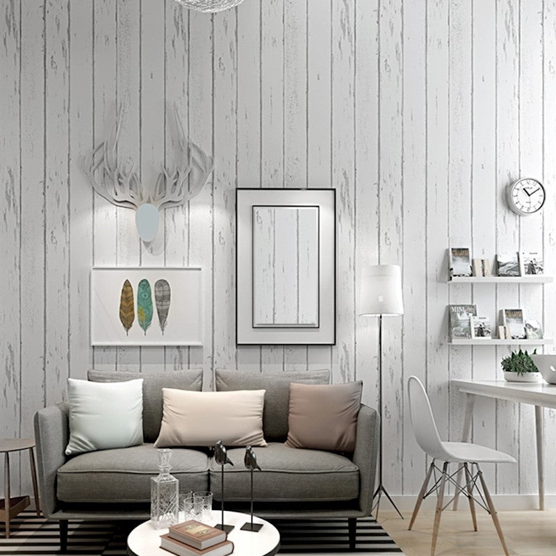 Rustic Off White Wood Plank Wallpaper Distressed Washed Wood Panel Wallpaper Roll