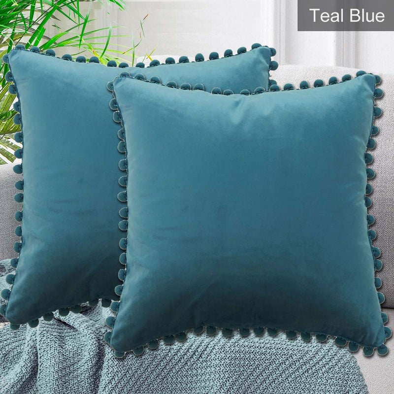 Pom Pom Cushion 45x45 cm, Blue