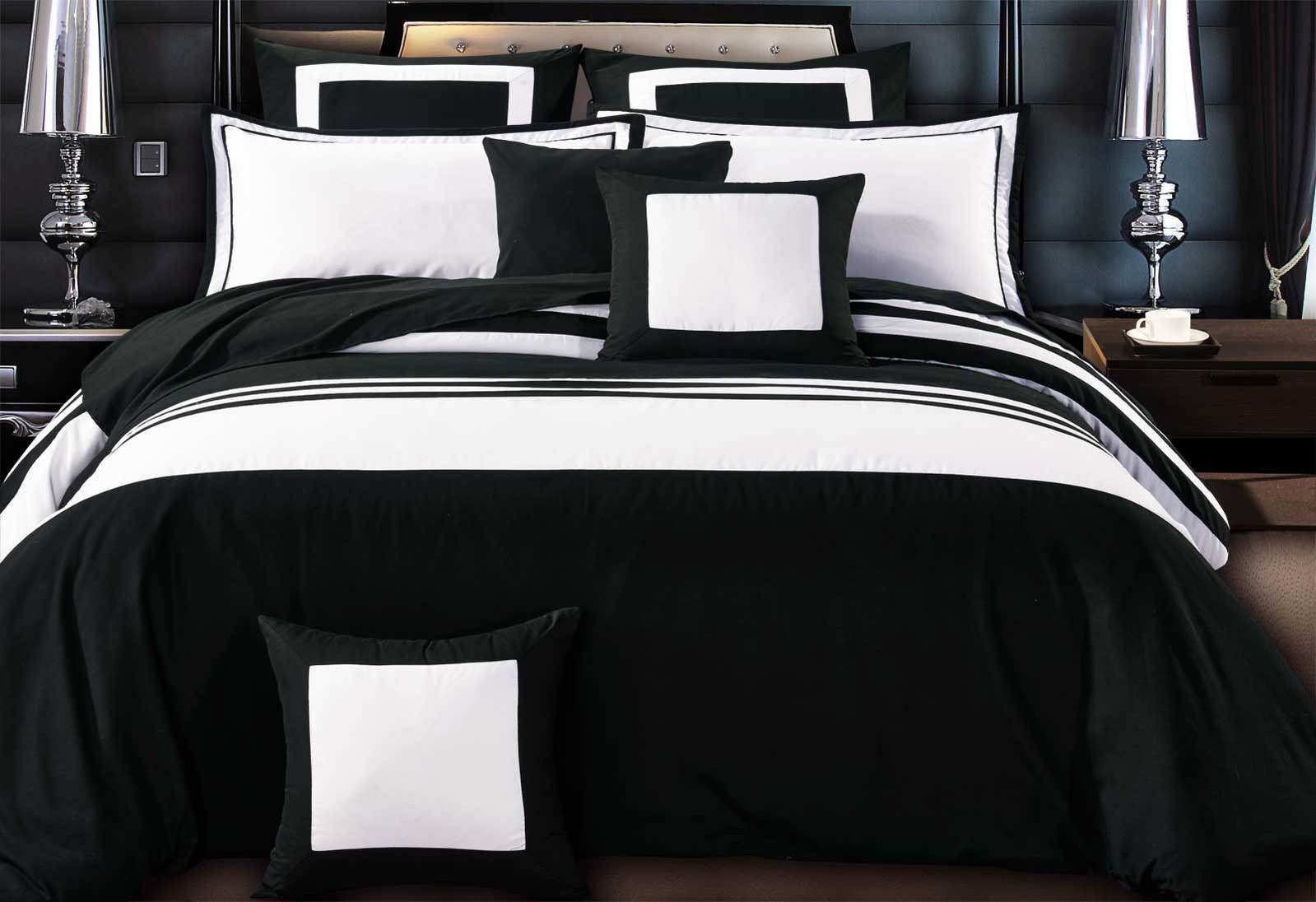 Luxton Rossier 3pcs Black White Striped Quilt Cover Set / optionals( Queen / King / Super King / other options)