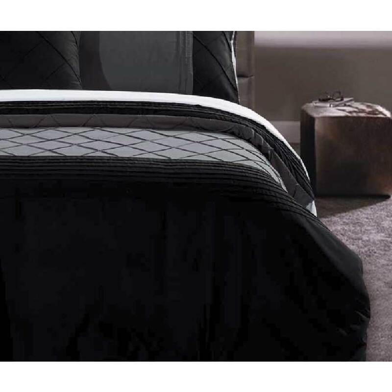 Buy Super King Size Black Grey Diamond Pintuck 3pcs Quilt Cover Set / Duvet Cover set MyDeal