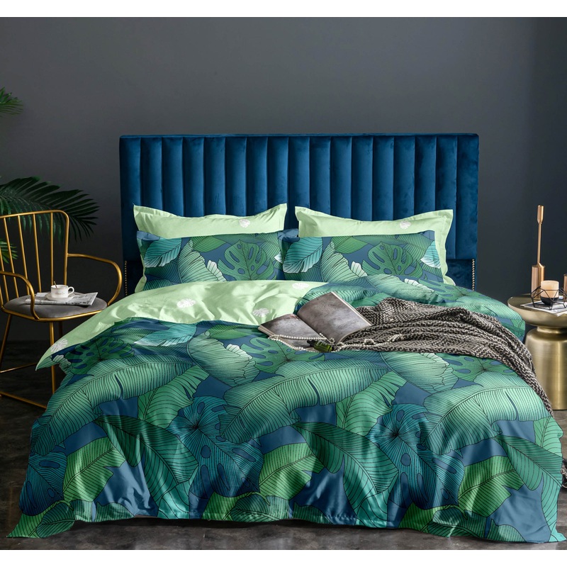 Buy Tropical Paradise Blue Green Leaf Quilt Cover Set /optionals( Queen ...