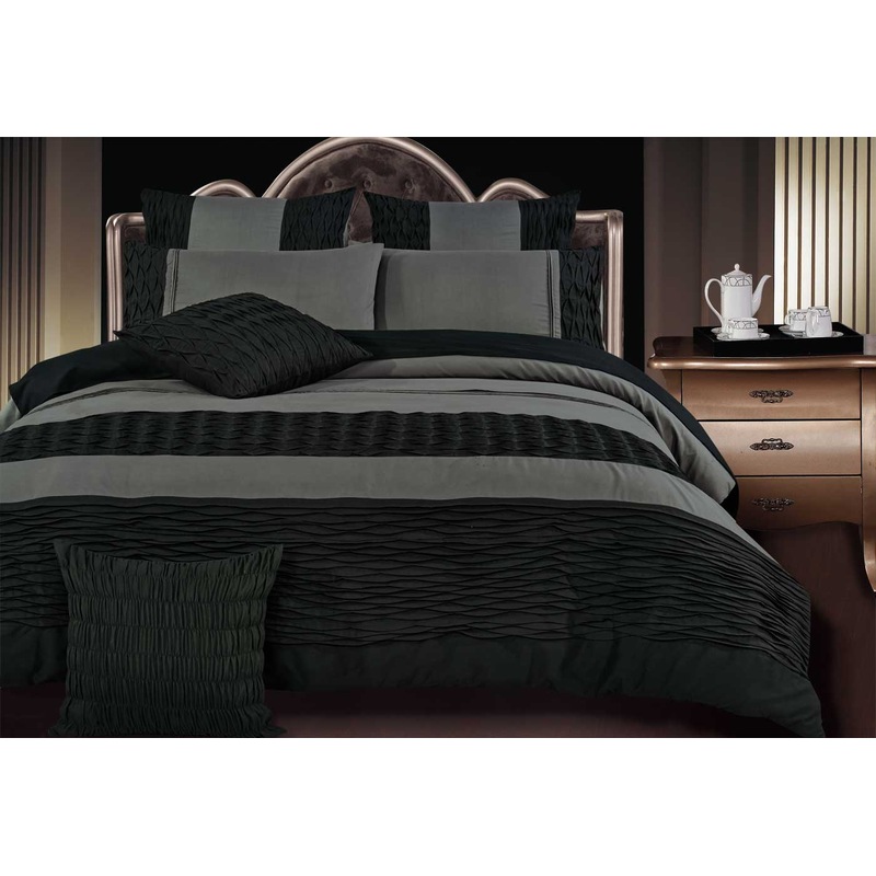 Buy Weave Pintuck Luxton Black Grey Quilt Cover Set /optionals ( Queen / King / Super King