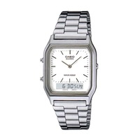 Casio Stainless Steel Retro Style White Face Analog Digital Watch AQ-230A-7D