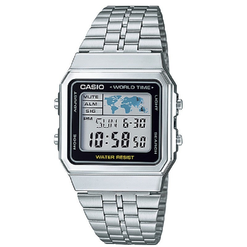 Casio Vintage Classic Style Silver-Tone World Time Digital Watch A500WA-1