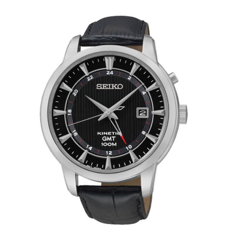 Buy Seiko Kinetic GMT SUN033 P2 Black Dial Leather Strap Automatic Men's  Analog Watch - MyDeal