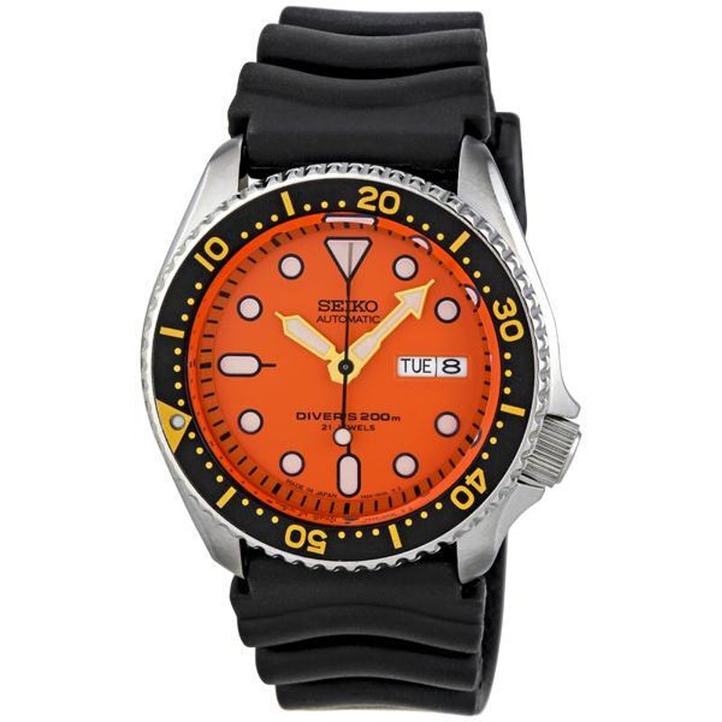 Seiko SKX011 J1 Black Orange Automatic 200m Analog Divers Watch - MyDeal