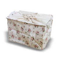 Canvas Zakka Vintage Drawstring Storage Laundry Shopping Basket Fold Bin Flower