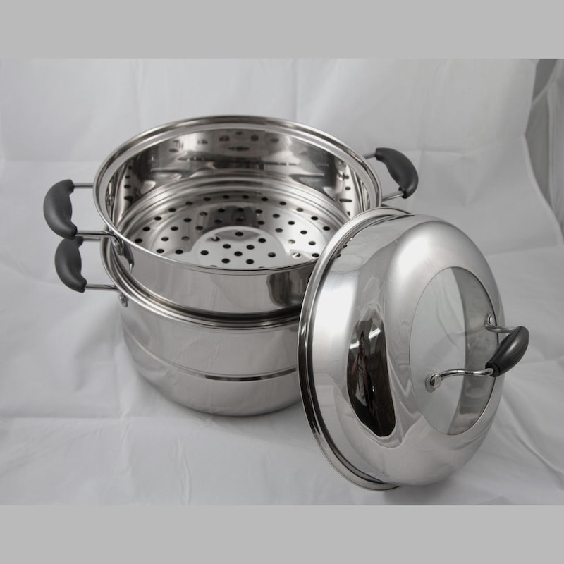 Double Tier Stainless Steel Steamer Set | Buy Steamers - 600171796513