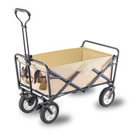 Foldable Collapsible Wagon Cart Garden Beach Outdoor Shopping Trolley Camping Brake - Beige