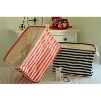 Navy Canvas Zakka Vintage Drawstring Storage Laundry Shopping Basket Fold Bin