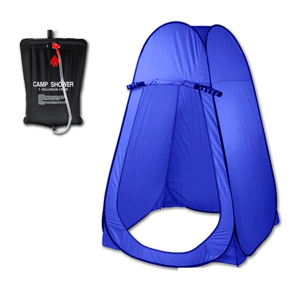 Pop Up Portable Privacy Shower room Tent &20L Outdoor Camping Water Bag Camp Set - blue