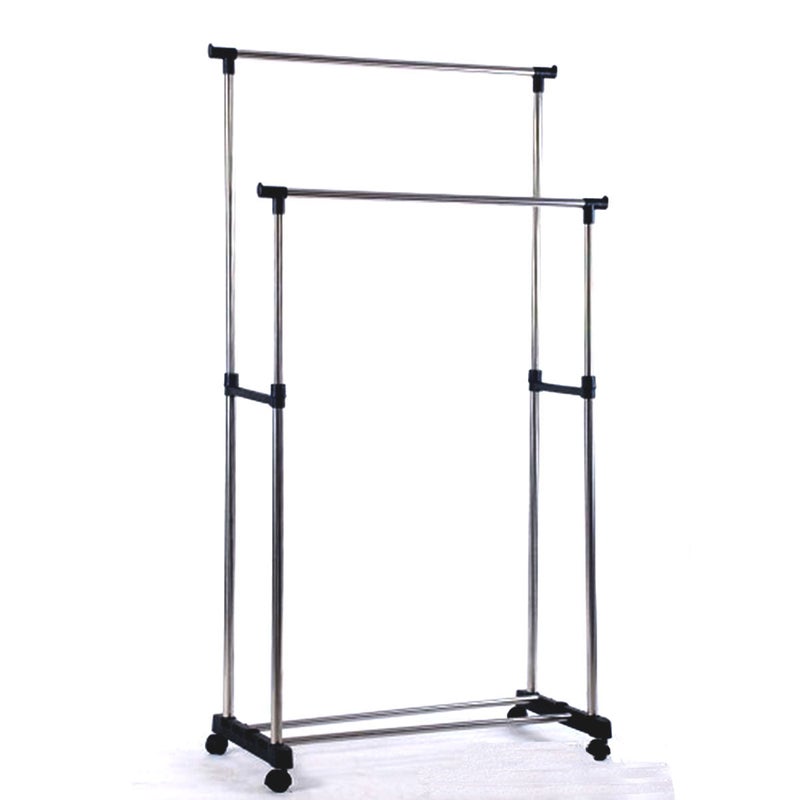 Portable Stainless Steel Double Clothes, Double Rail Garment Rack