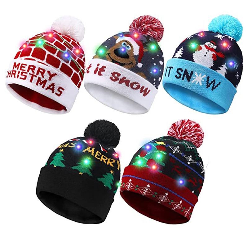 Buy LED Christmas Theme Xmas Beanie Knitted Hat