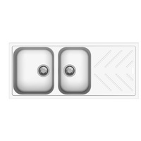CARYSIL Beethoven D200 Granite Kitchen Sink - 1160 x 500mm 1 + 3/4 Bowl with Drainer - Snova White - Top Mount