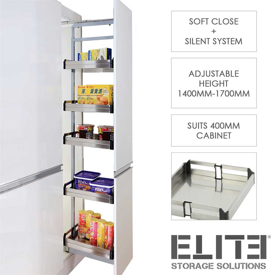 Bistro Pull Out Pantry - 400mm Cupboard - 1400mm-1700mm Adjustable Height