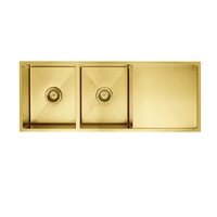 MEIR Lavello Nano Coated Stainless Steel Kitchen Sink - 1160 x 440mm Double Bowl with Drainer - Top/Under Mount - PVD Brushed Bronze Gold