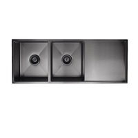 MEIR Lavello Nano Coated Stainless Steel Kitchen Sink - 1160 x 440mm Double Bowl with Drainer - Top/Under Mount - PVD Gunmetal Black