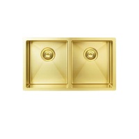 MEIR Lavello Nano Coated Stainless Steel Kitchen Sink - 760 x 440mm Double Bowl - Top/Under Mount - PVD Brushed Bronze Gold
