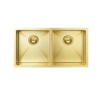 MEIR Lavello Nano Coated Stainless Steel Kitchen Sink - 860 x 440mm Double Bowl - Top/Under Mount - PVD Brushed Bronze Gold