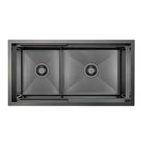 HIGOLD PINIZ 1 & 1/2 Bowl Workstation Kitchen Sink - Slide Lip - Nano Coated 1.2mm Thick Stainless Steel - Anti-Scratch - 820mm - PVD Gunblack