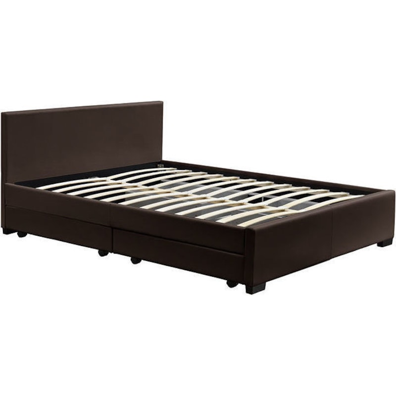 Abbey Queen Size Side Bed Frame w/ Drawers in Brown - MyDeal