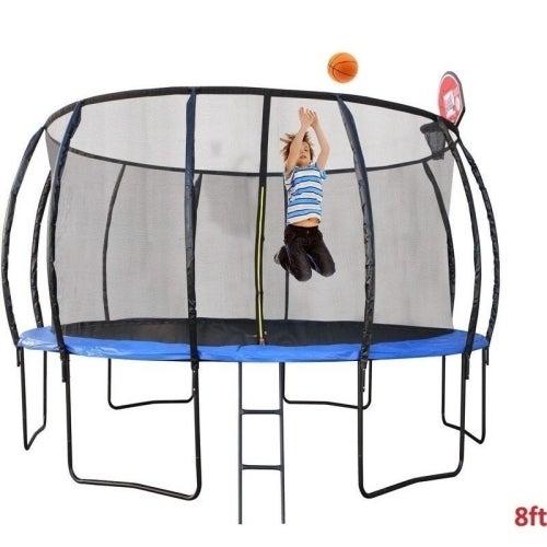 8ft Round Trampoline with Ladder  Shoe Bag and Hoop
