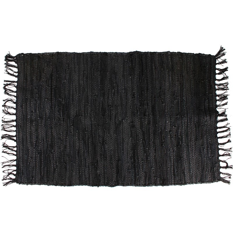 Buy Black Floor Rug with Tassels MyDeal