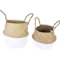 Byron Sea Grass Belly Baskets Foldable White Set of 2