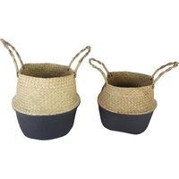 Byron Sea Grass Foldable Baskets Black Set of 2