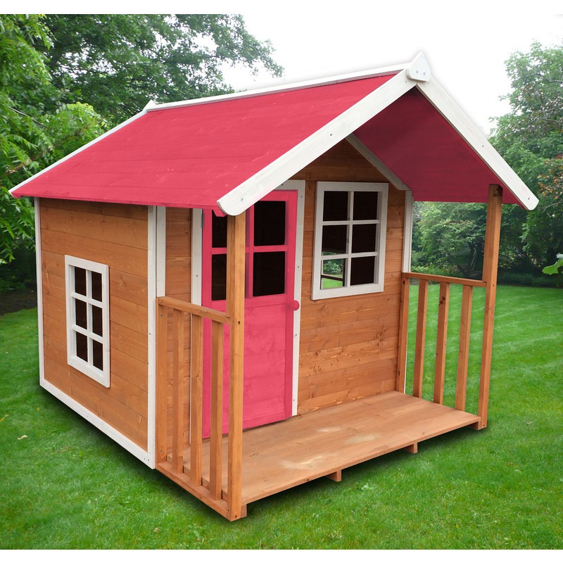 Buy Pink Roof Cubby Wooden Outdoor Kids Playhouse MyDeal