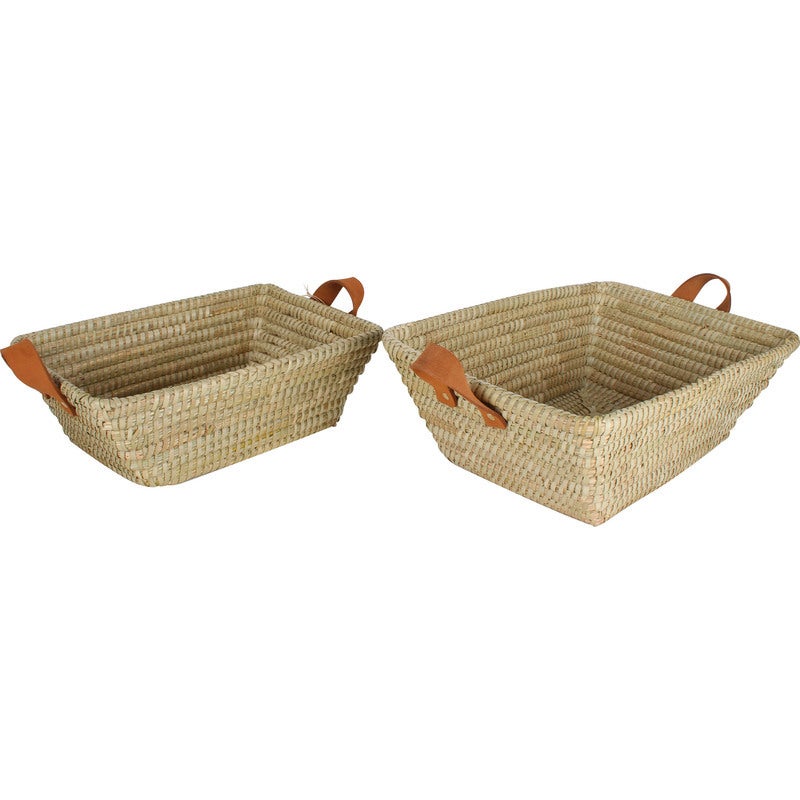 Noosa Palm Leaf Baskets w/ Leather Handle Set of 2