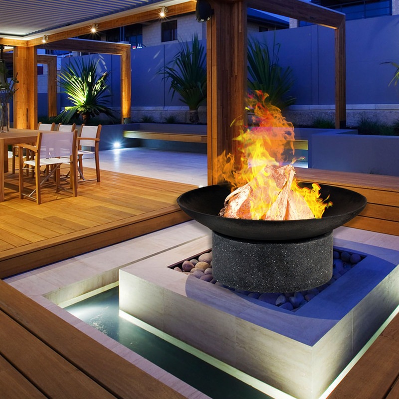Buy Fire Pit Granito Stone Base 40x15cm W/ Round Black Iron Bowl 59x12cm MyDeal