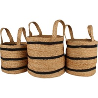 Oval Striped Jute Basket Set of 3