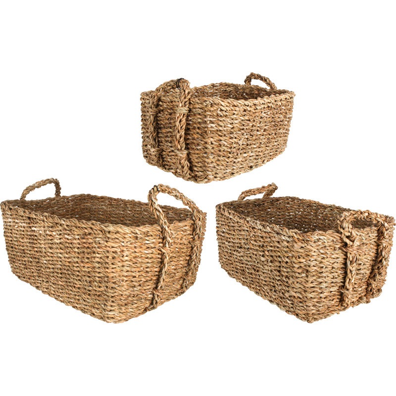 Seagrass Rectangle Basket with Handle Set of 3 Buy Storage Baskets