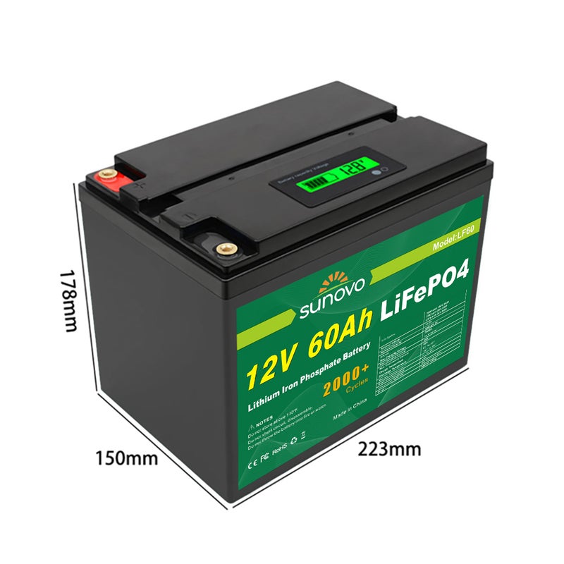 12V 60Ah LiFePo4 Battery Pack Built-in BMS For Solar