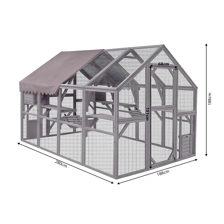 Walk In Wooden Catio Cat Enclosure Cage House 280x188cm