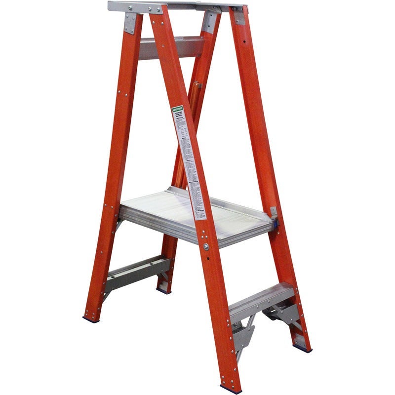 Indalex 2 Step Fibreglass Platform Ladder w/ Wheels