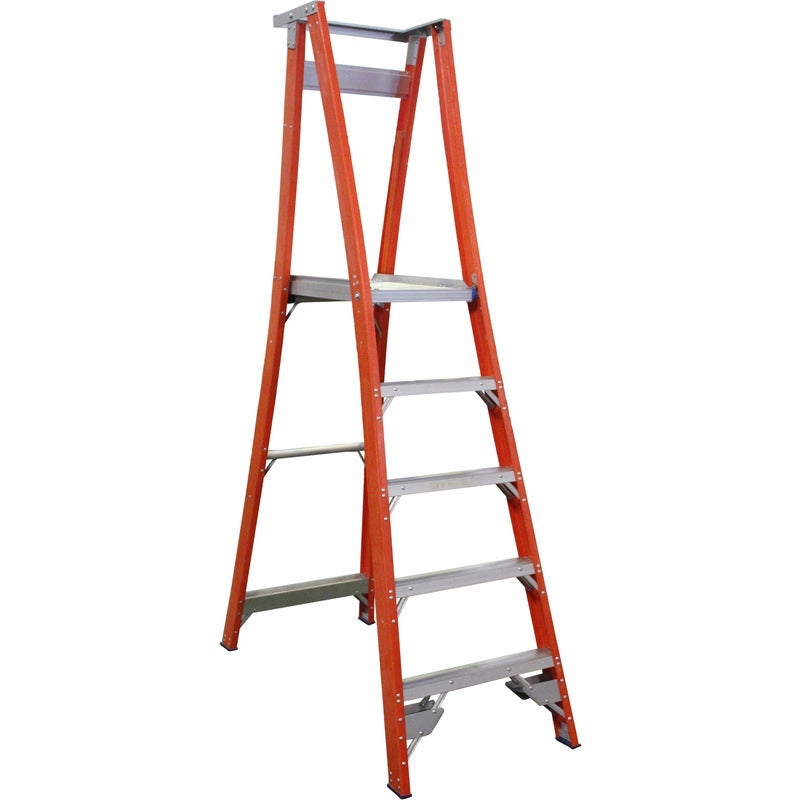 Indalex 5 Step Fibreglass Platform Ladder w/ Wheels