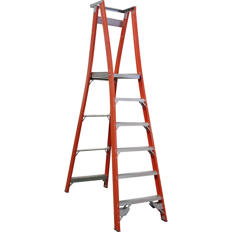 Indalex 6 Step Fibreglass Platform Ladder w/ Wheels