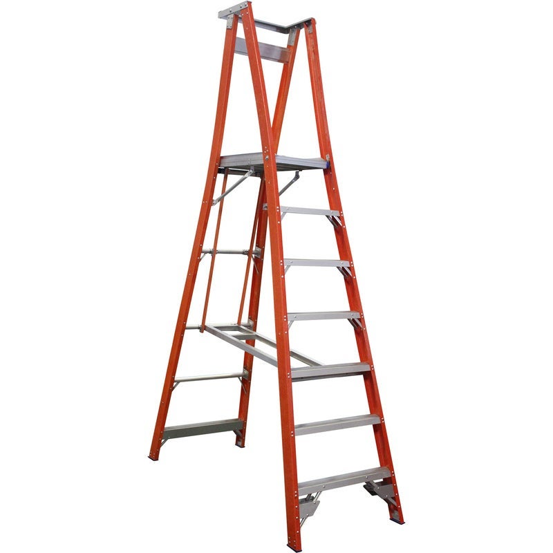 Indalex 7 Step Fibreglass Platform Ladder w/ Wheels