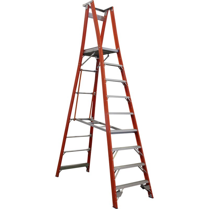 Indalex 9 Step Fibreglass Platform Ladder w/ Wheels