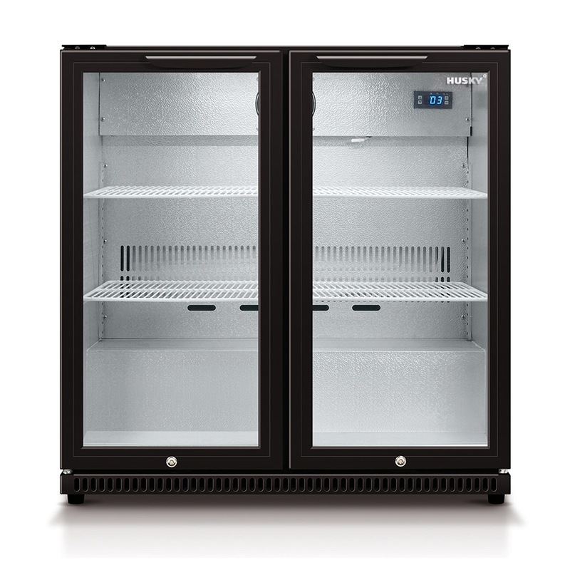 Husky 190L Double Glass Door Outdoor Bar Fridge/Drinks Chiller in Black