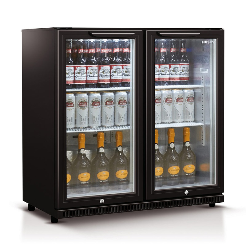 Husky 190L Double Glass Door Outdoor Bar Fridge/Drinks Chiller in Black