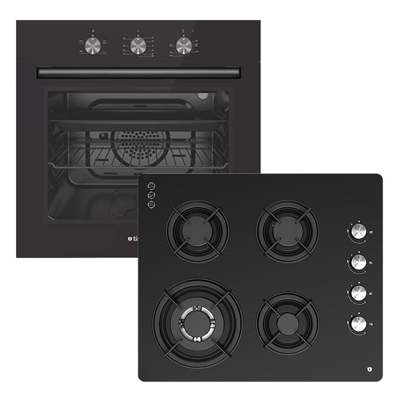 Buy Tisira 60cm Black BuiltIn Oven & 60cm Black Glass Gas Cooktop Kitchen Bundle MyDeal