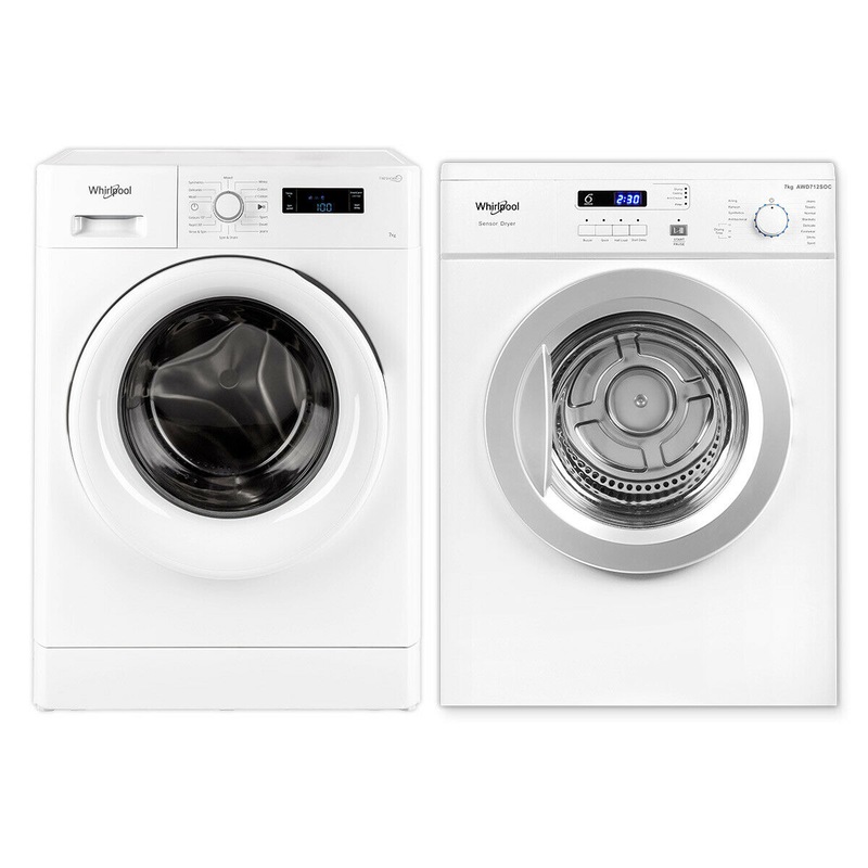 Whirlpool 7kg Front Load Washer & 7kg Air Vented Clothes Dryer Laundry
