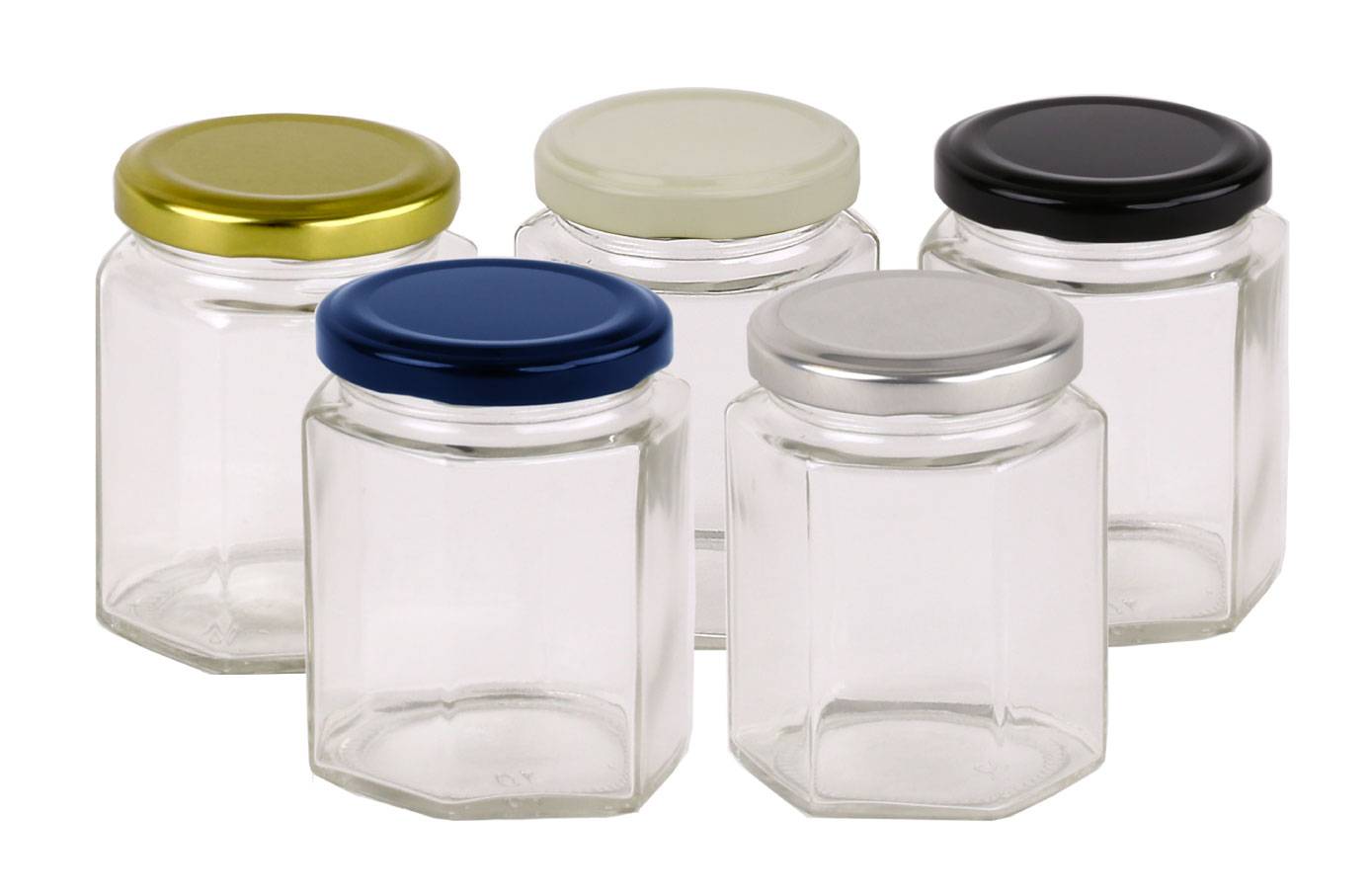 Glass Jars Hexagonal - 300 pcs with Metal Lids 280ml