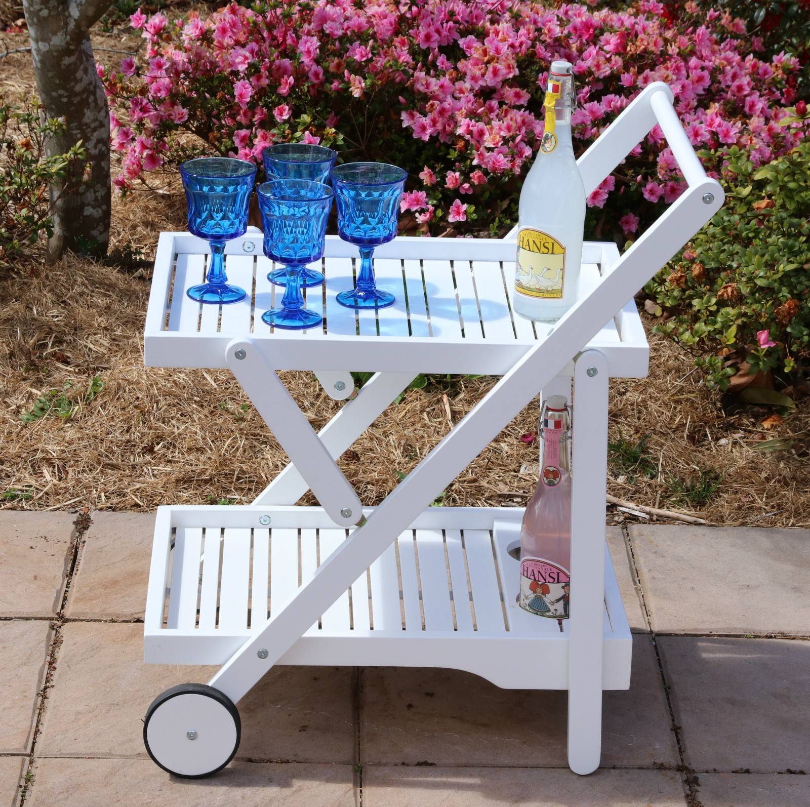 Drinks Trolley White Acacia Hardwood Foldable Outdoor or Indoor Foldable