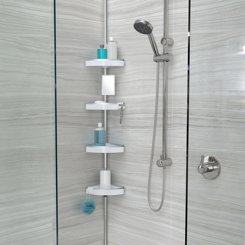 BETTER LIVING HiRISE 4 Tension Shower Caddy with Mirror White